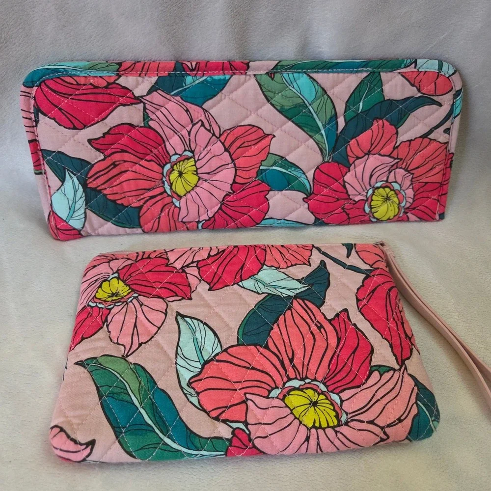 Vera Bradley Floral Quilted Makeup Bag and Heat Resistant Travel Sleeve Set Pink